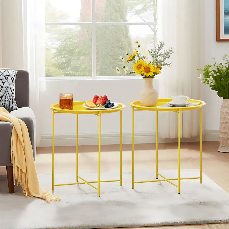 Folding Round Metal Side Table, Anti-Rust & Waterproof