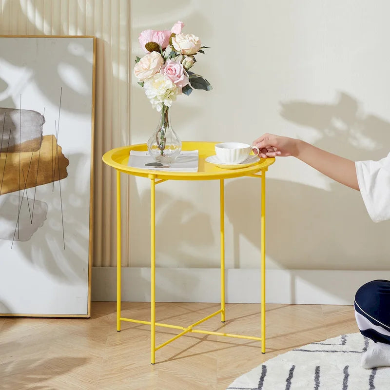 Folding Round Metal Side Table, Anti-Rust & Waterproof