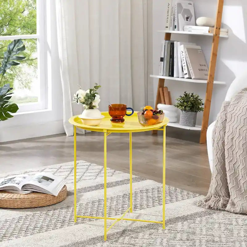Folding Round Metal Side Table, Anti-Rust & Waterproof