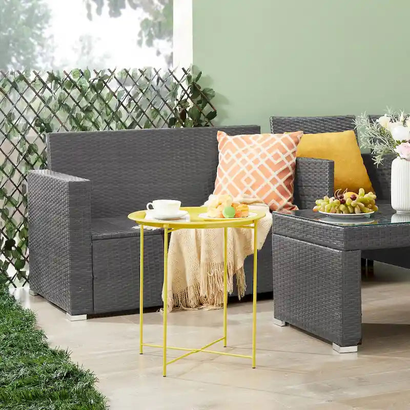 Folding Round Metal Side Table, Anti-Rust & Waterproof