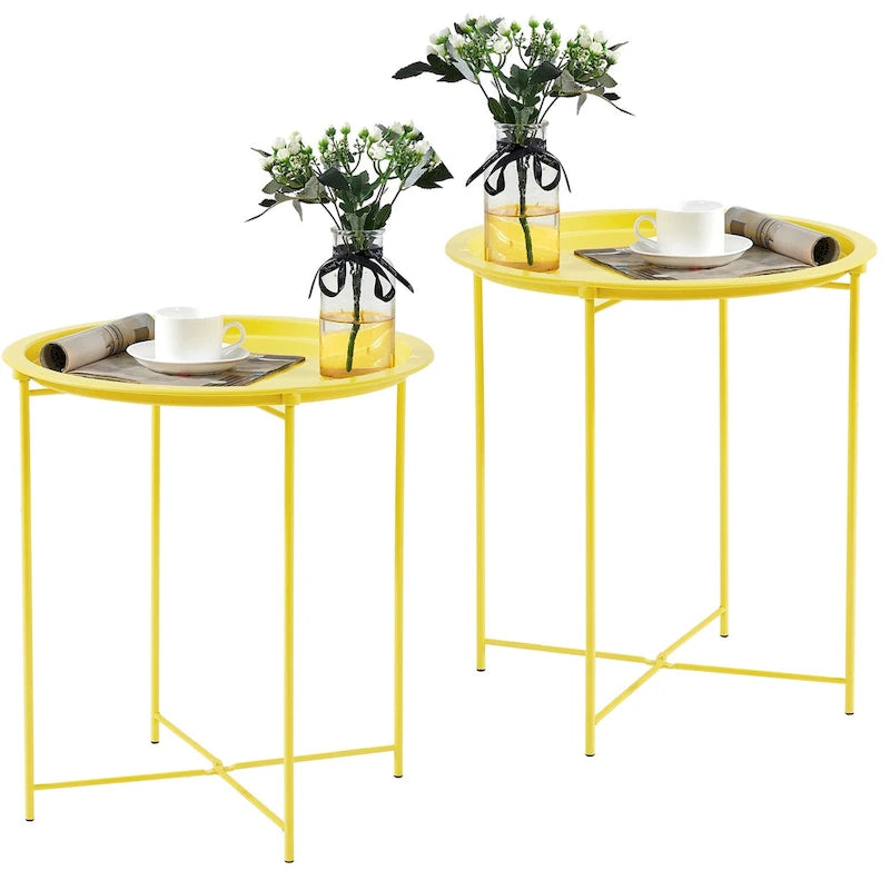 Folding Round Metal Side Table, Anti-Rust & Waterproof