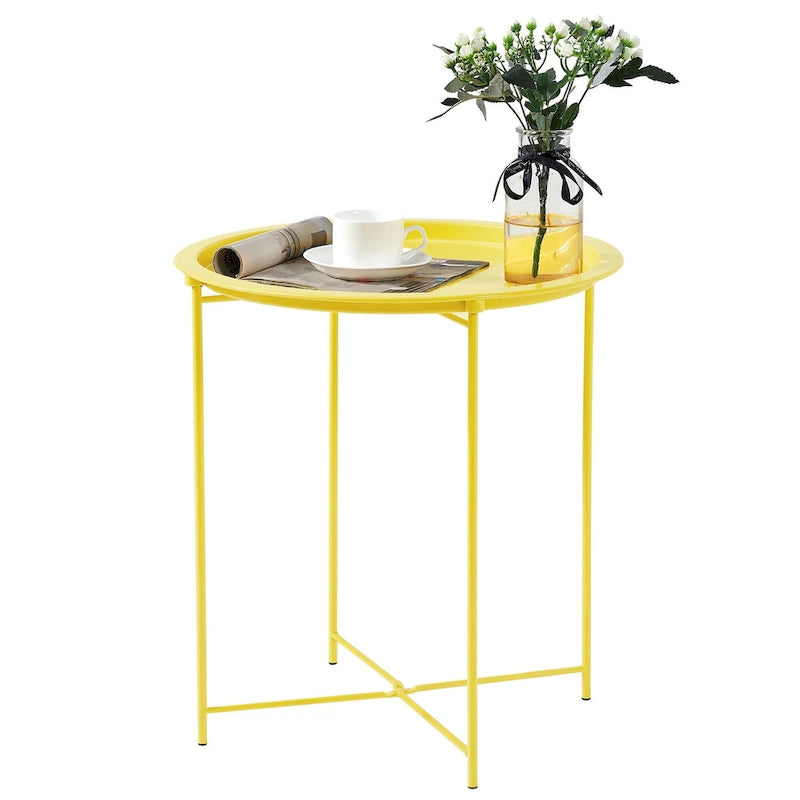 Folding Round Metal Side Table, Anti-Rust & Waterproof