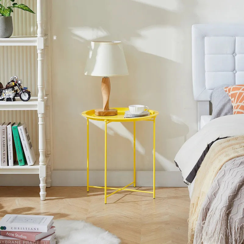 Folding Round Metal Side Table, Anti-Rust & Waterproof