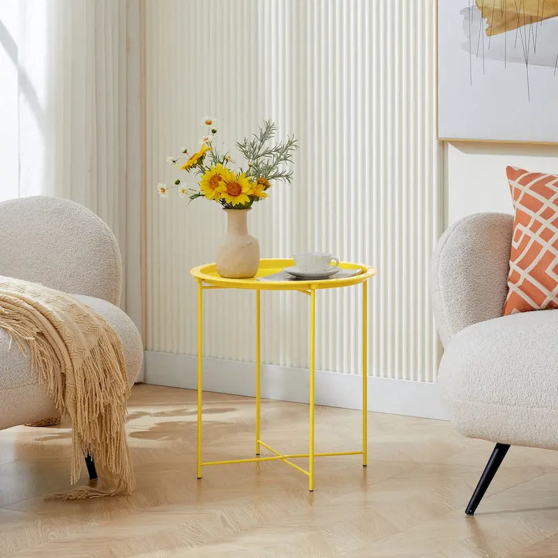 Folding Round Metal Side Table, Anti-Rust & Waterproof