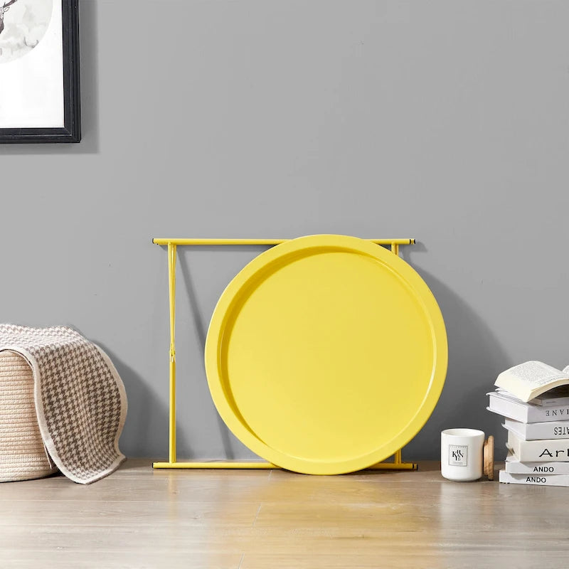 Folding Round Metal Side Table, Anti-Rust & Waterproof