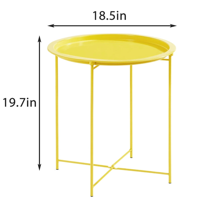Folding Round Metal Side Table, Anti-Rust & Waterproof