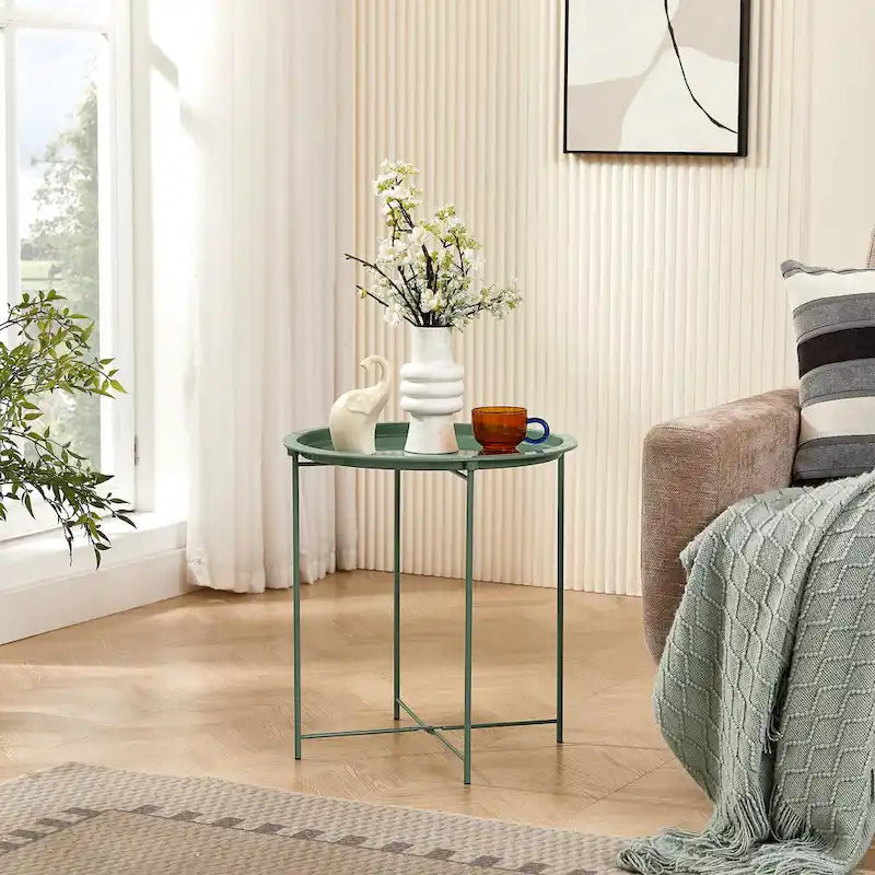Folding Round Metal Side Table, Anti-Rust & Waterproof