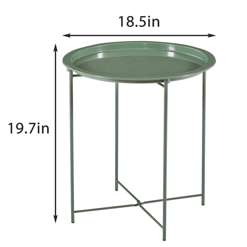 Folding Round Metal Side Table, Anti-Rust & Waterproof