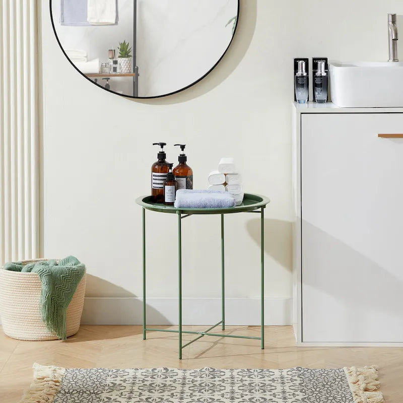 Folding Round Metal Side Table, Anti-Rust & Waterproof