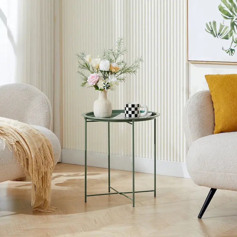 Folding Round Metal Side Table, Anti-Rust & Waterproof