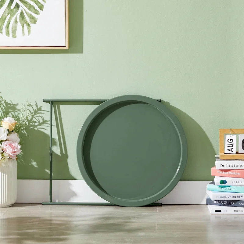 Folding Round Metal Side Table, Anti-Rust & Waterproof
