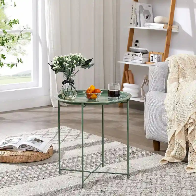Folding Round Metal Side Table, Anti-Rust & Waterproof
