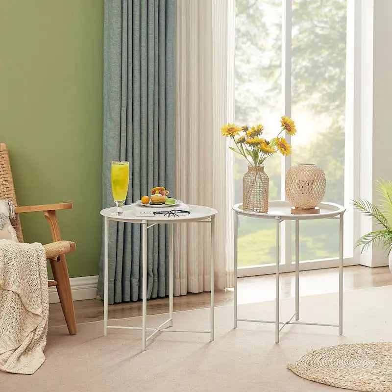 Folding Round Metal Side Table, Anti-Rust & Waterproof