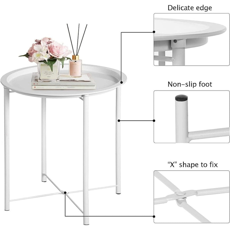 Folding Round Metal Side Table, Anti-Rust & Waterproof