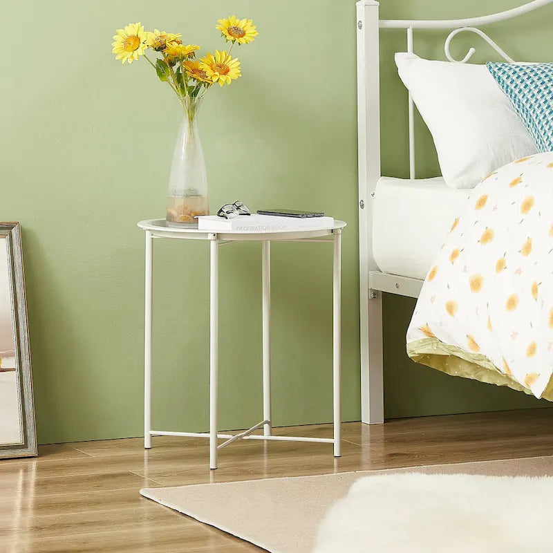 Folding Round Metal Side Table, Anti-Rust & Waterproof