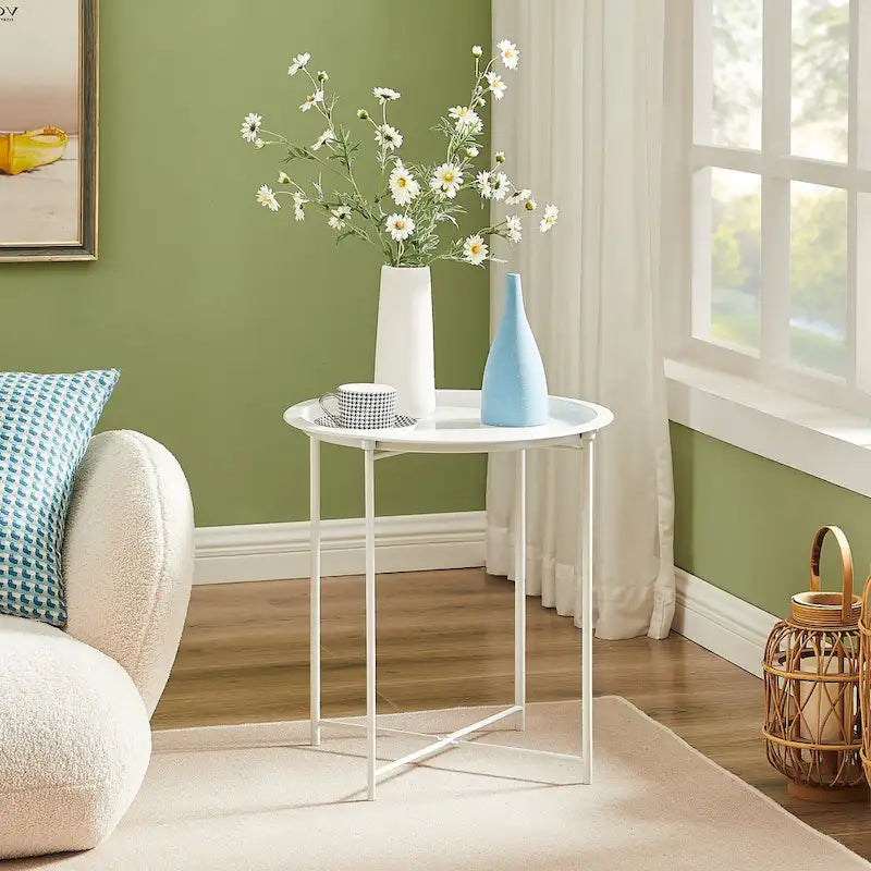 Folding Round Metal Side Table, Anti-Rust & Waterproof