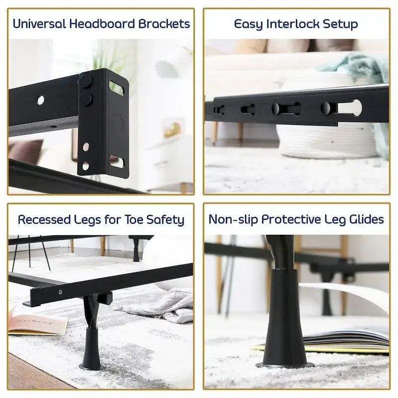 Expandable 4-Leg Metal Bed Frame — Queen, Full, Twin