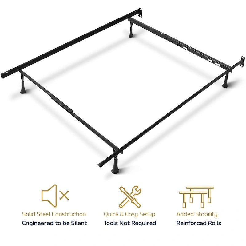 Expandable 4-Leg Metal Bed Frame — Queen, Full, Twin