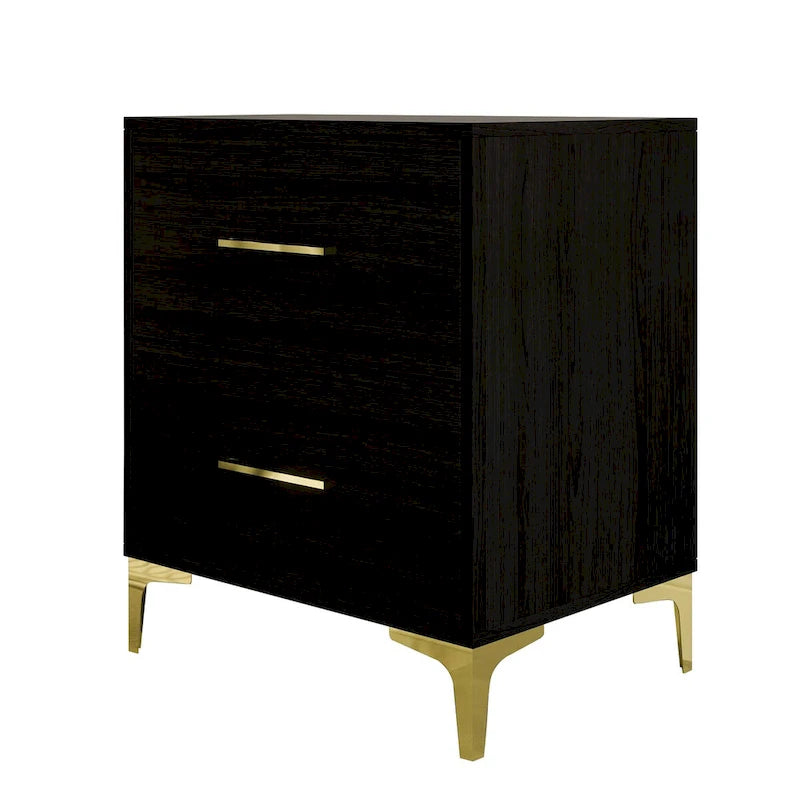 Simple & Stylish 2-Drawer Nightstand with Gold Legs