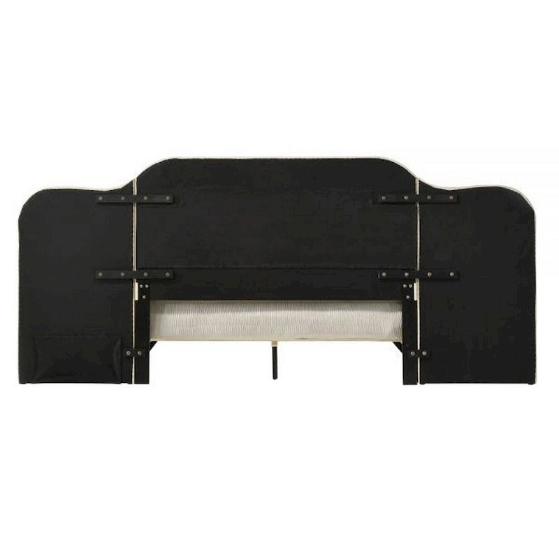 Queen Size Bed with Tufted Beige Linen Upholstered Headboard
