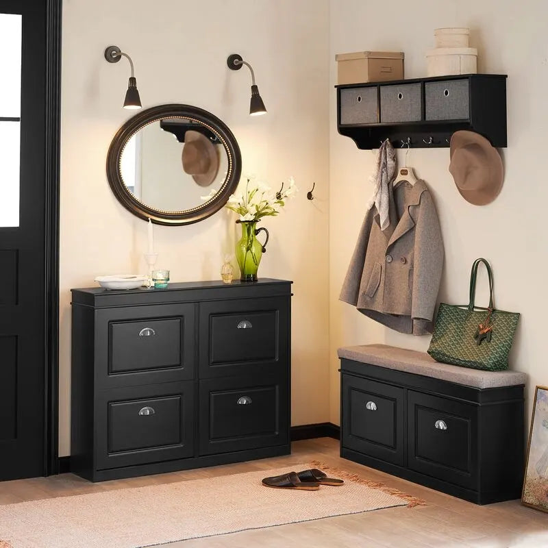 Hallway Shoe Bench Storage Cabinet With Flip-Drawer