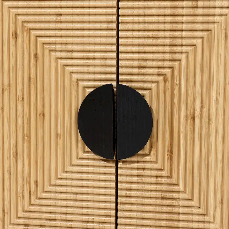 Modern Boho 2-Door Black Accent Cabinet with Bamboo Strips - 33.9 H x 31.5 W x 15.7 D