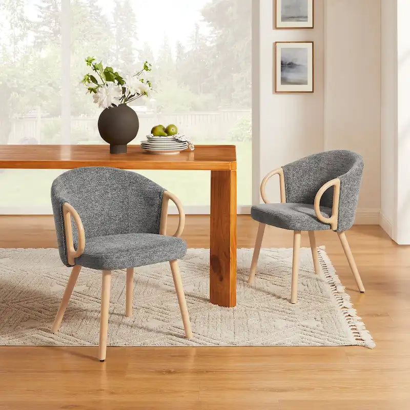 Modern Fabric Accent Dining Chair with Wood Armrests (Set of 2)
