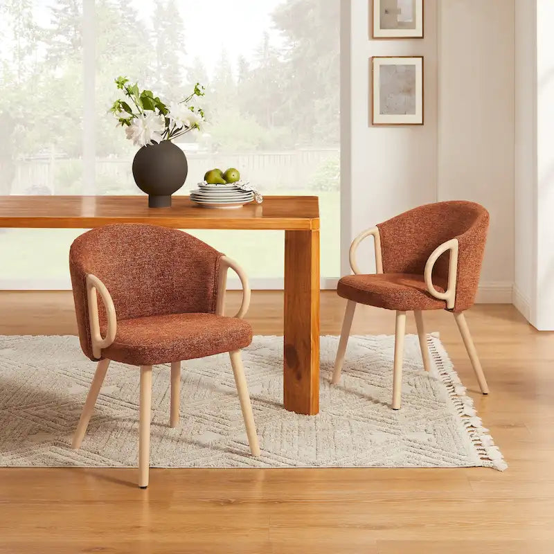 Modern Fabric Accent Dining Chair with Wood Armrests (Set of 2)