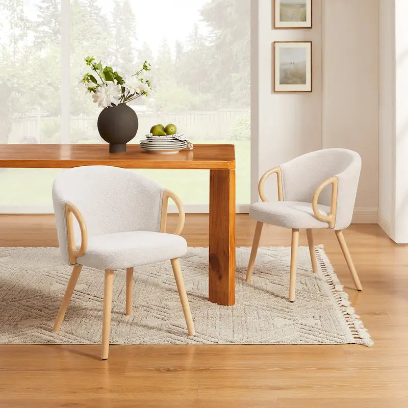 Modern Fabric Accent Dining Chair with Wood Armrests (Set of 2)