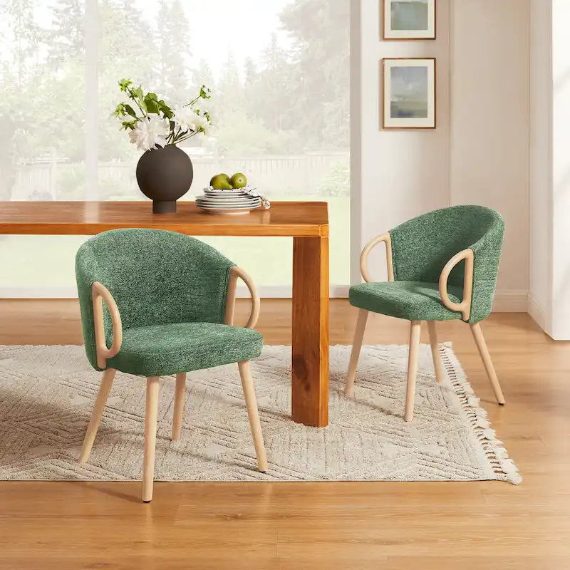 Modern Fabric Accent Dining Chair with Wood Armrests (Set of 2)