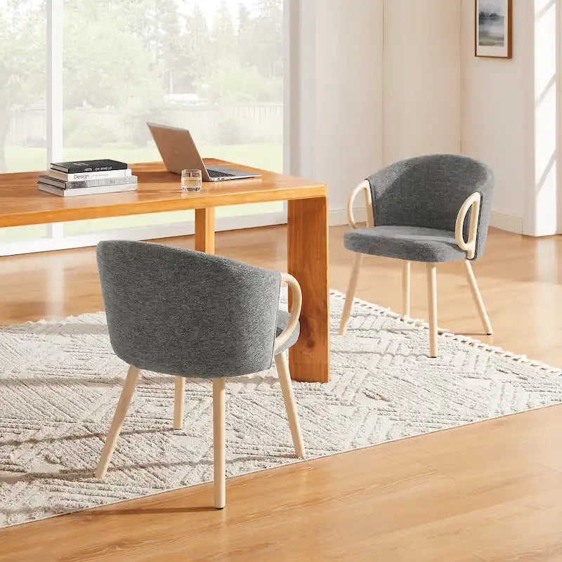 Modern Fabric Accent Dining Chair with Wood Armrests (Set of 2)