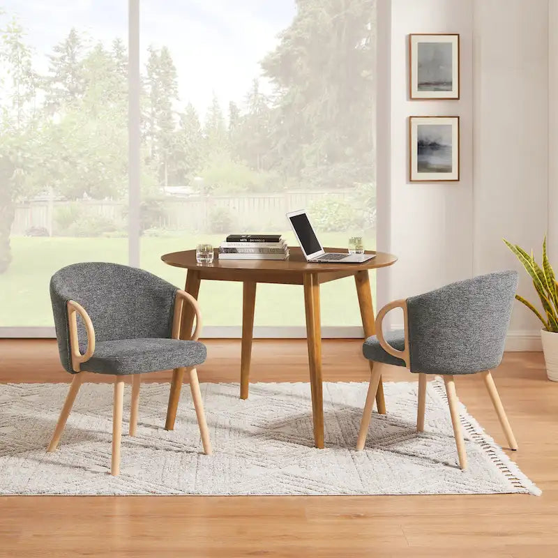 Modern Fabric Accent Dining Chair with Wood Armrests (Set of 2)