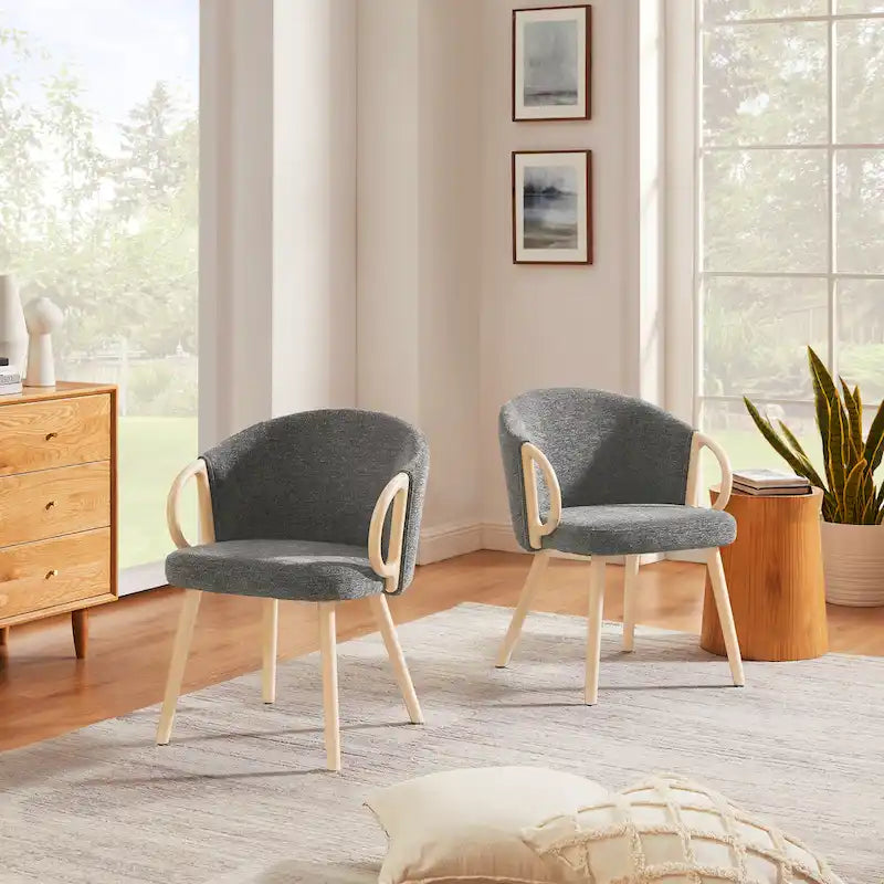 Modern Fabric Accent Dining Chair with Wood Armrests (Set of 2)