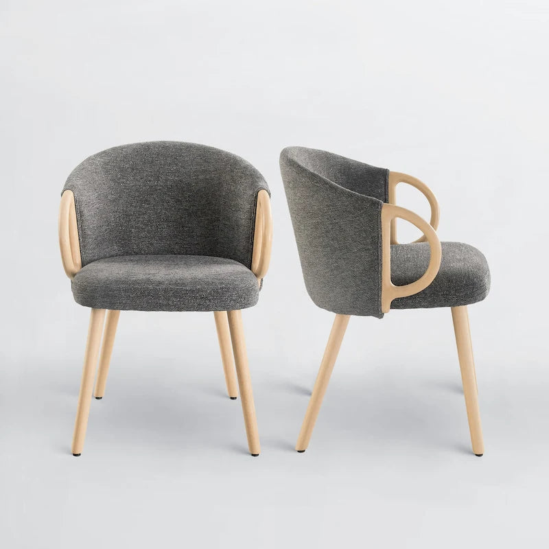 Modern Fabric Accent Dining Chair with Wood Armrests (Set of 2)