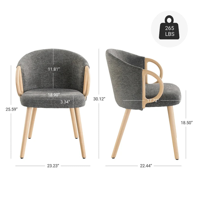 Modern Fabric Accent Dining Chair with Wood Armrests (Set of 2)