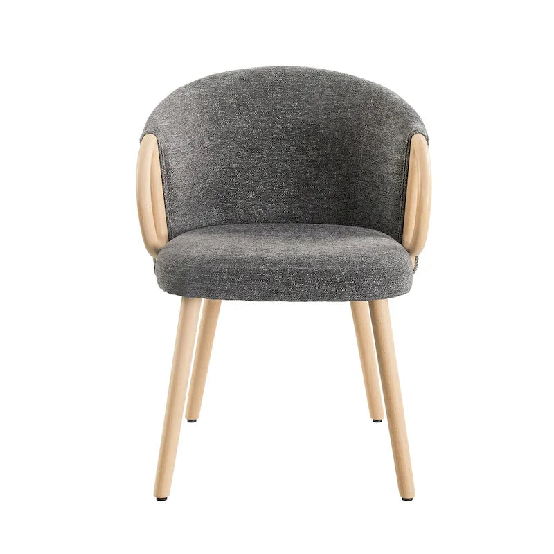 Modern Fabric Accent Dining Chair with Wood Armrests (Set of 2)