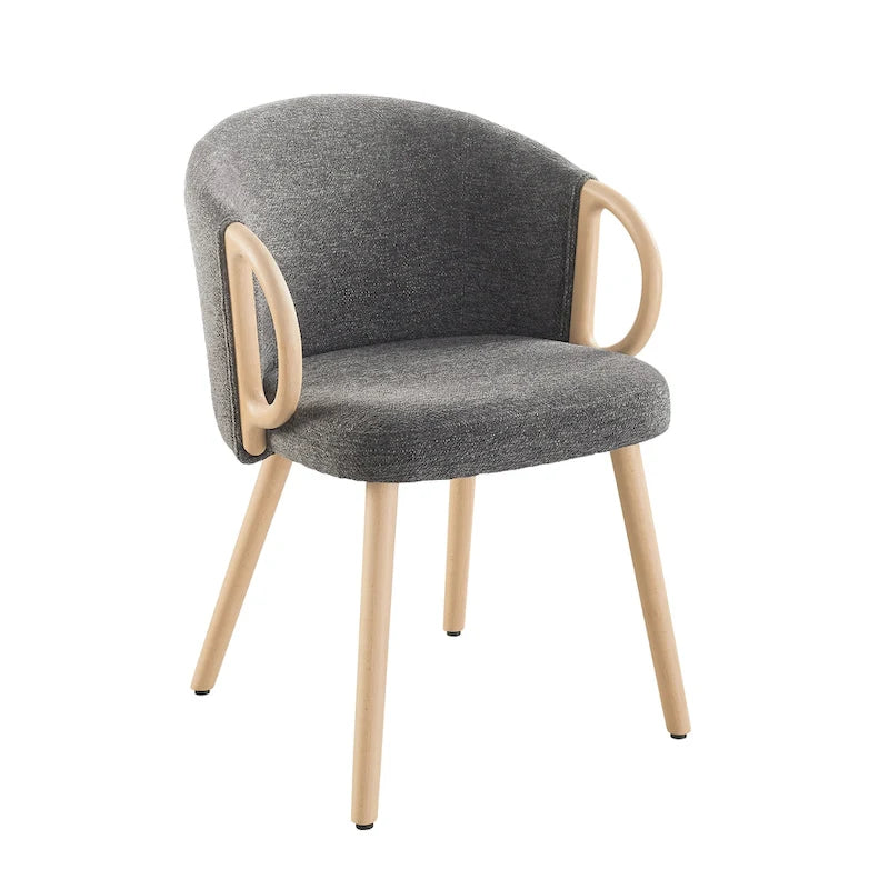 Modern Fabric Accent Dining Chair with Wood Armrests (Set of 2)