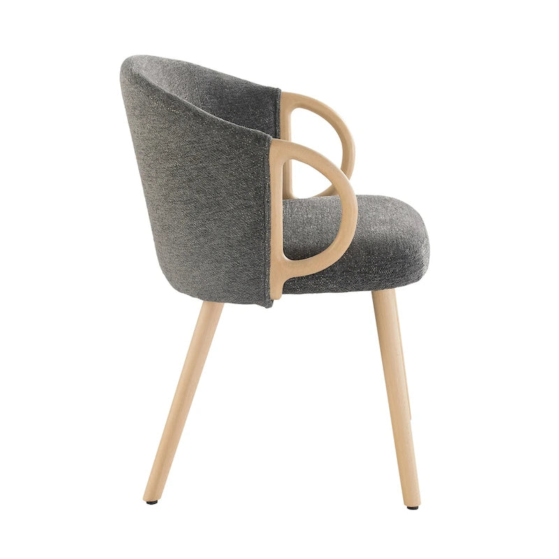 Modern Fabric Accent Dining Chair with Wood Armrests (Set of 2)