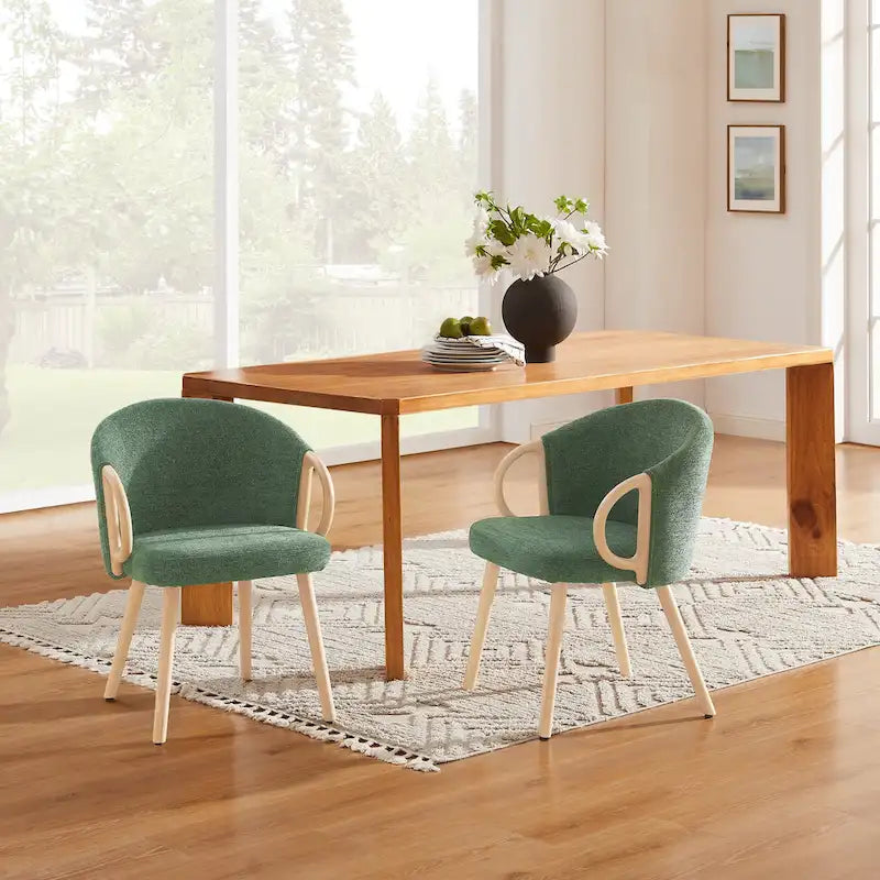 Modern Fabric Accent Dining Chair with Wood Armrests (Set of 2)