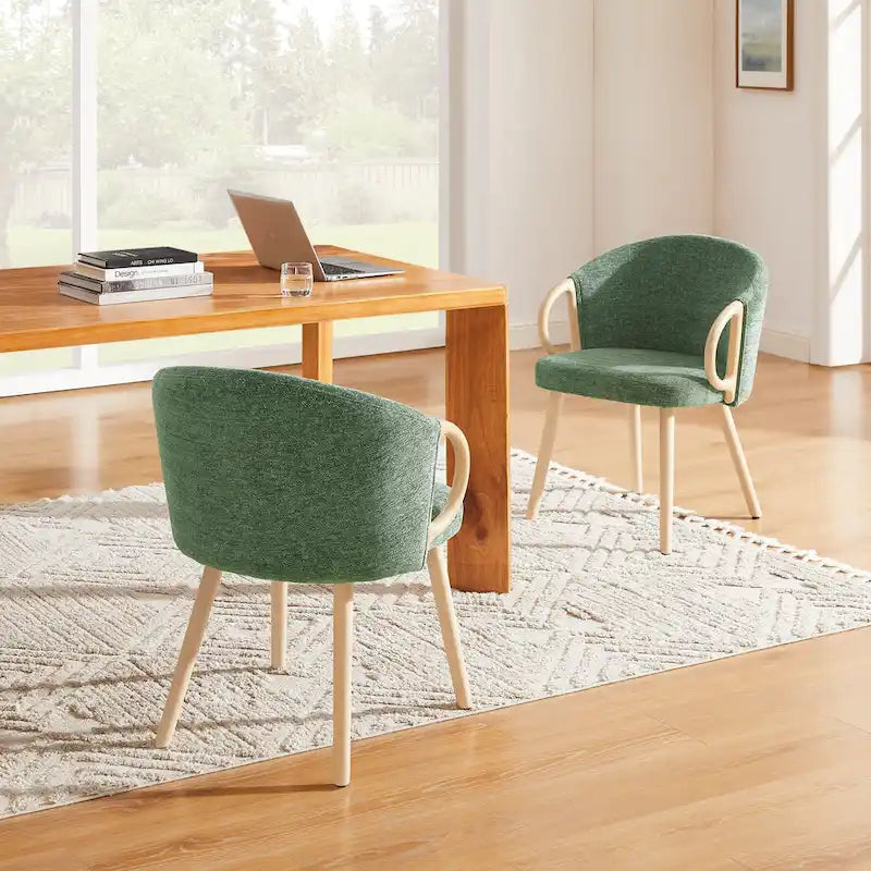 Modern Fabric Accent Dining Chair with Wood Armrests (Set of 2)