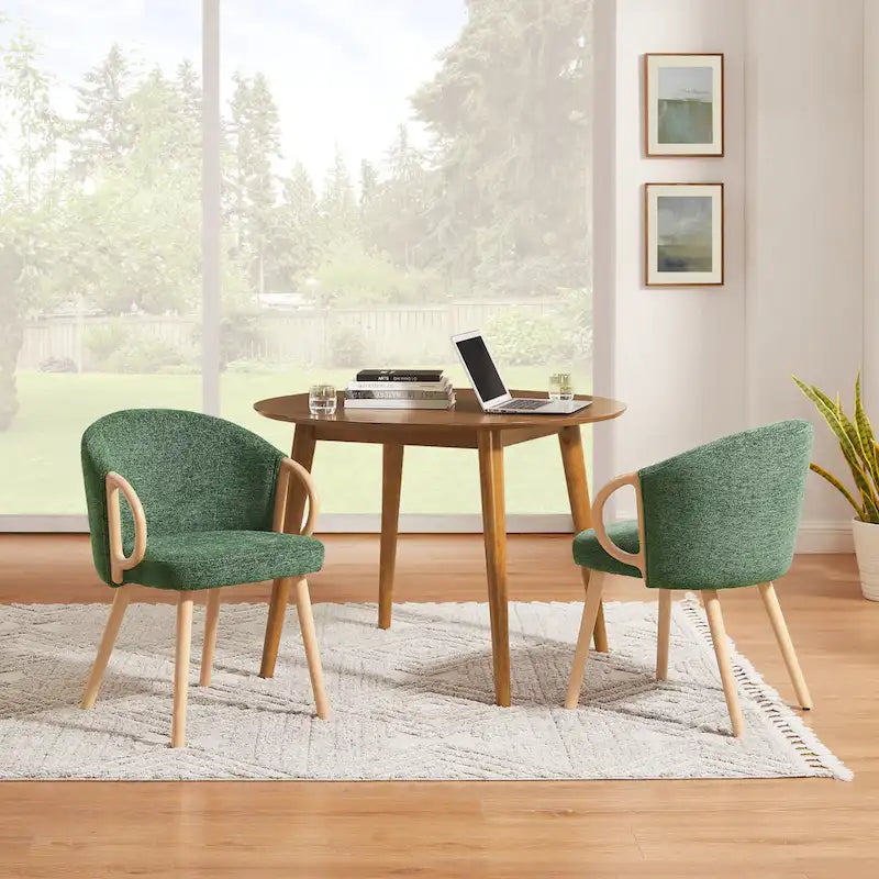 Modern Fabric Accent Dining Chair with Wood Armrests (Set of 2)