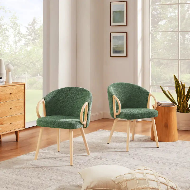 Modern Fabric Accent Dining Chair with Wood Armrests (Set of 2)