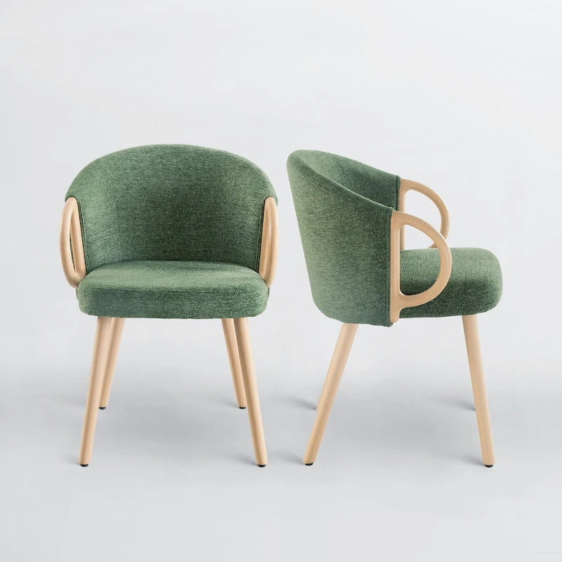 Modern Fabric Accent Dining Chair with Wood Armrests (Set of 2)