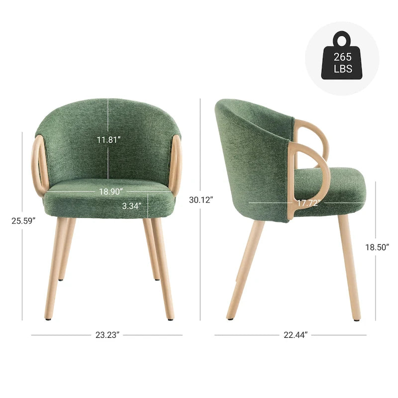 Modern Fabric Accent Dining Chair with Wood Armrests (Set of 2)
