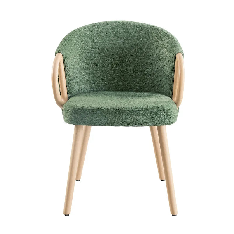 Modern Fabric Accent Dining Chair with Wood Armrests (Set of 2)