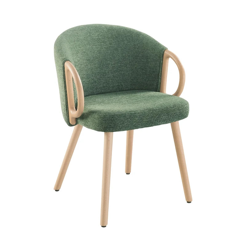 Modern Fabric Accent Dining Chair with Wood Armrests (Set of 2)