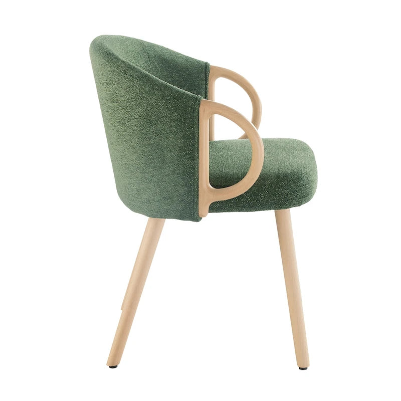 Modern Fabric Accent Dining Chair with Wood Armrests (Set of 2)