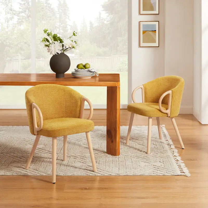 Modern Fabric Accent Dining Chair with Wood Armrests (Set of 2)