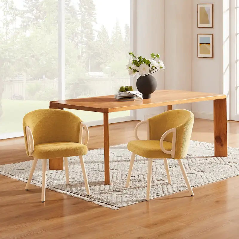 Modern Fabric Accent Dining Chair with Wood Armrests (Set of 2)
