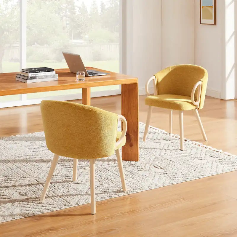 Modern Fabric Accent Dining Chair with Wood Armrests (Set of 2)